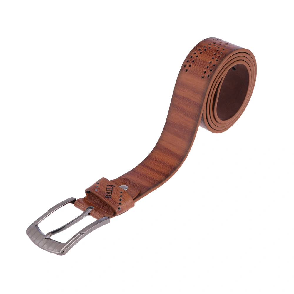 Men PU Leather Belt Pin Buckle Belt Retro Hollow Out Strap Vintage Fancy Jeans Belt (Brown)