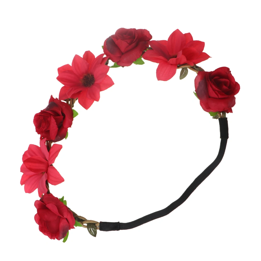 Red Rose Headpiece Bridal Head Band Floral Headband Festival Summer Holiday Hair Accessory Performance Photography Props