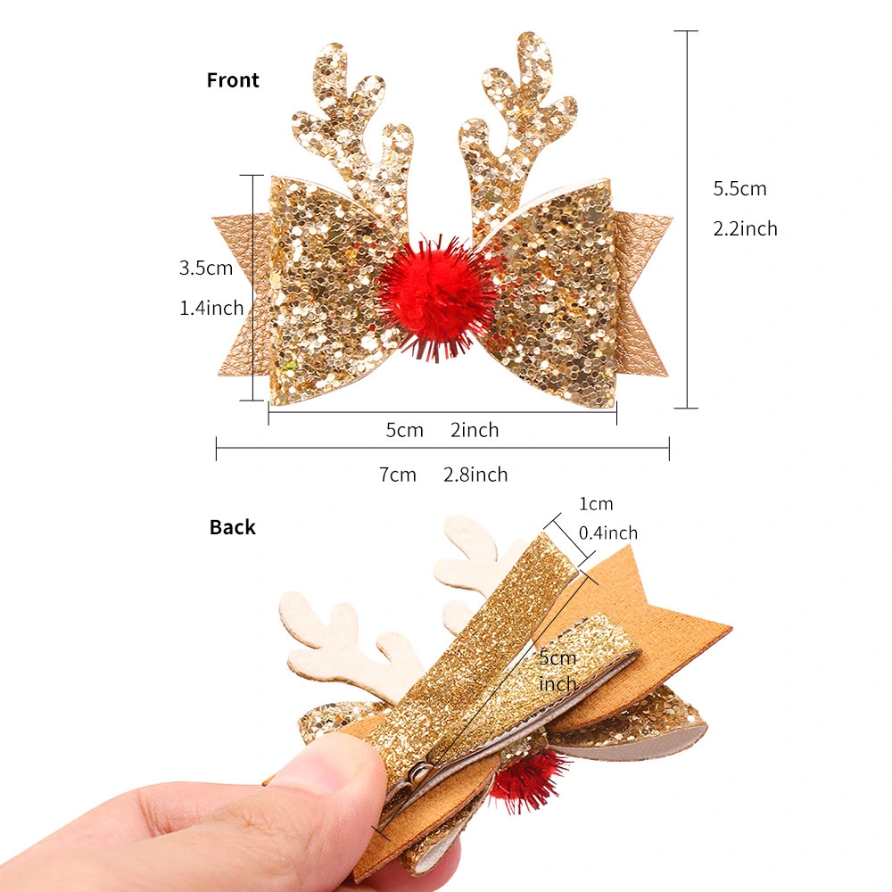 4pcs Hair Bows Clips Girls Bow Clips Christmas Antler Clips Hair Accessories Xmas Gift