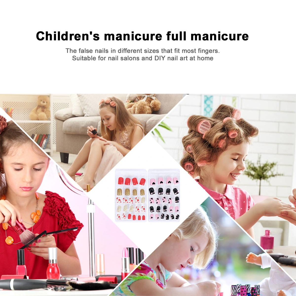 2 Sets 48pcs Kids False Nails Stick on Nails Kits for Kids Teenager Girls