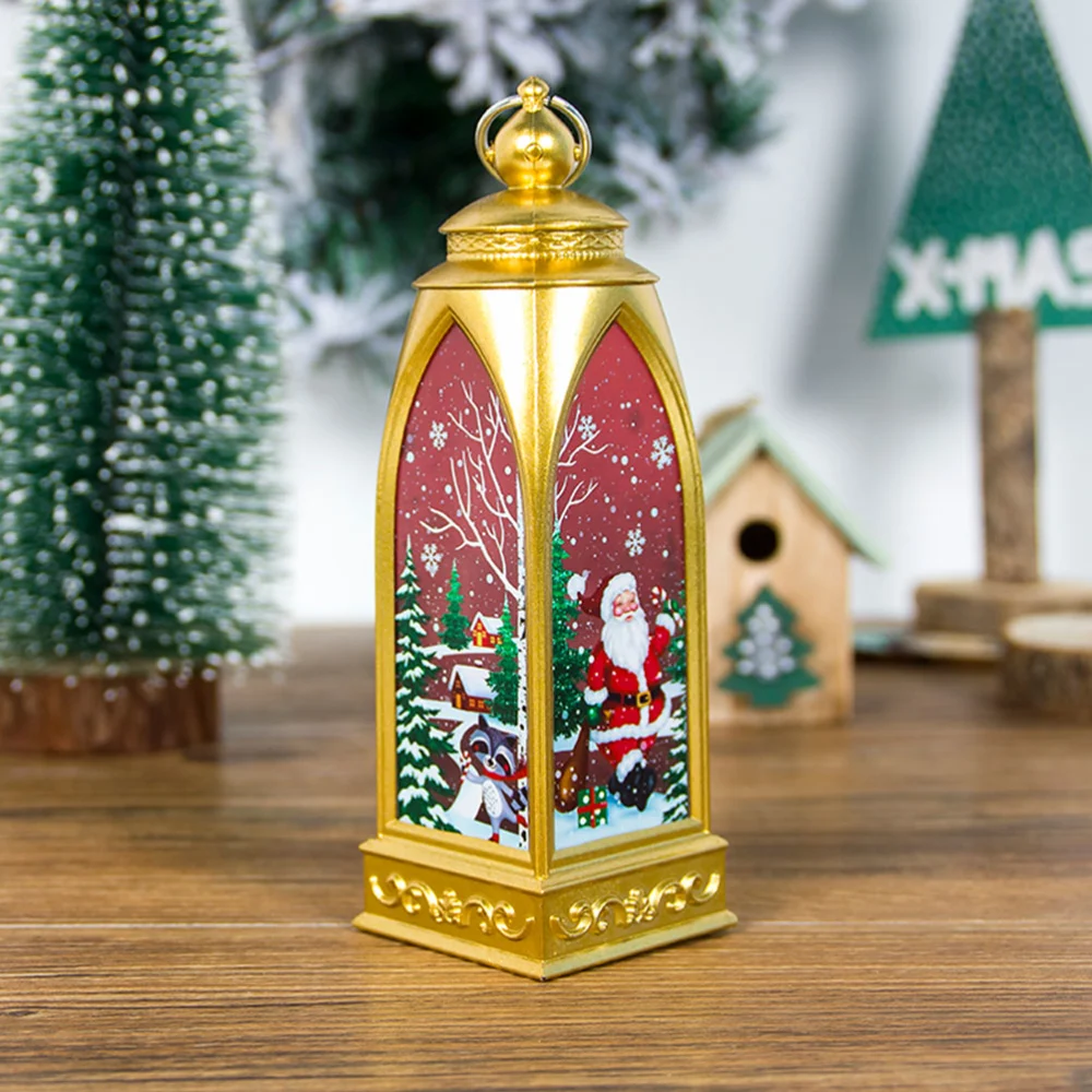 Christmas Lantern Creative Painted Small Wind Light Desktop Ornament Wind Lamp Pendant Decor Christmas Decor Supplies (Gold Old Man Style)