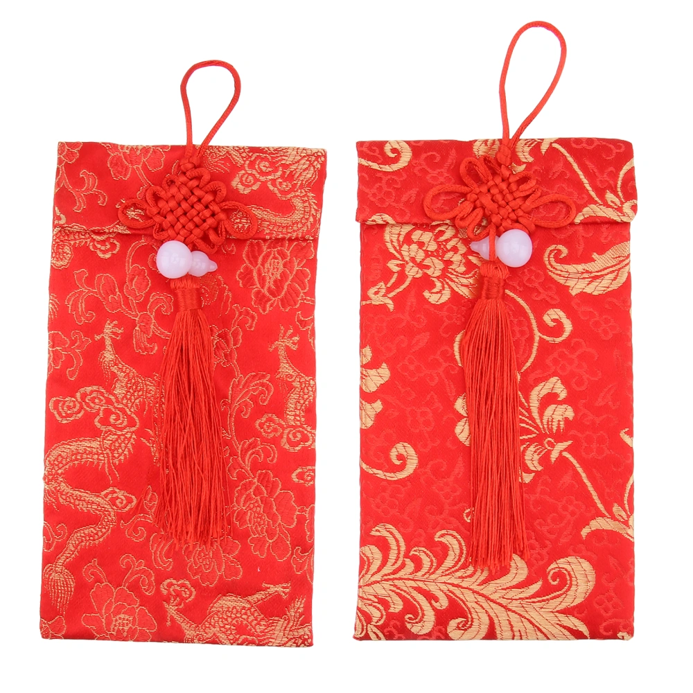 2Pcs Brocade Delicate Money Bag Money Pouch Wedding Red Envelopes (Red)