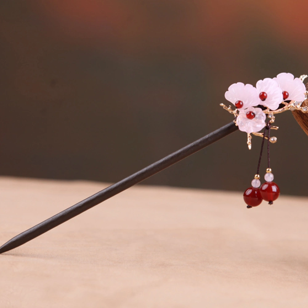 Dangle Beads Hair Stick Glass Flower Hair Chopstick Chinese Hairpin Headpiece