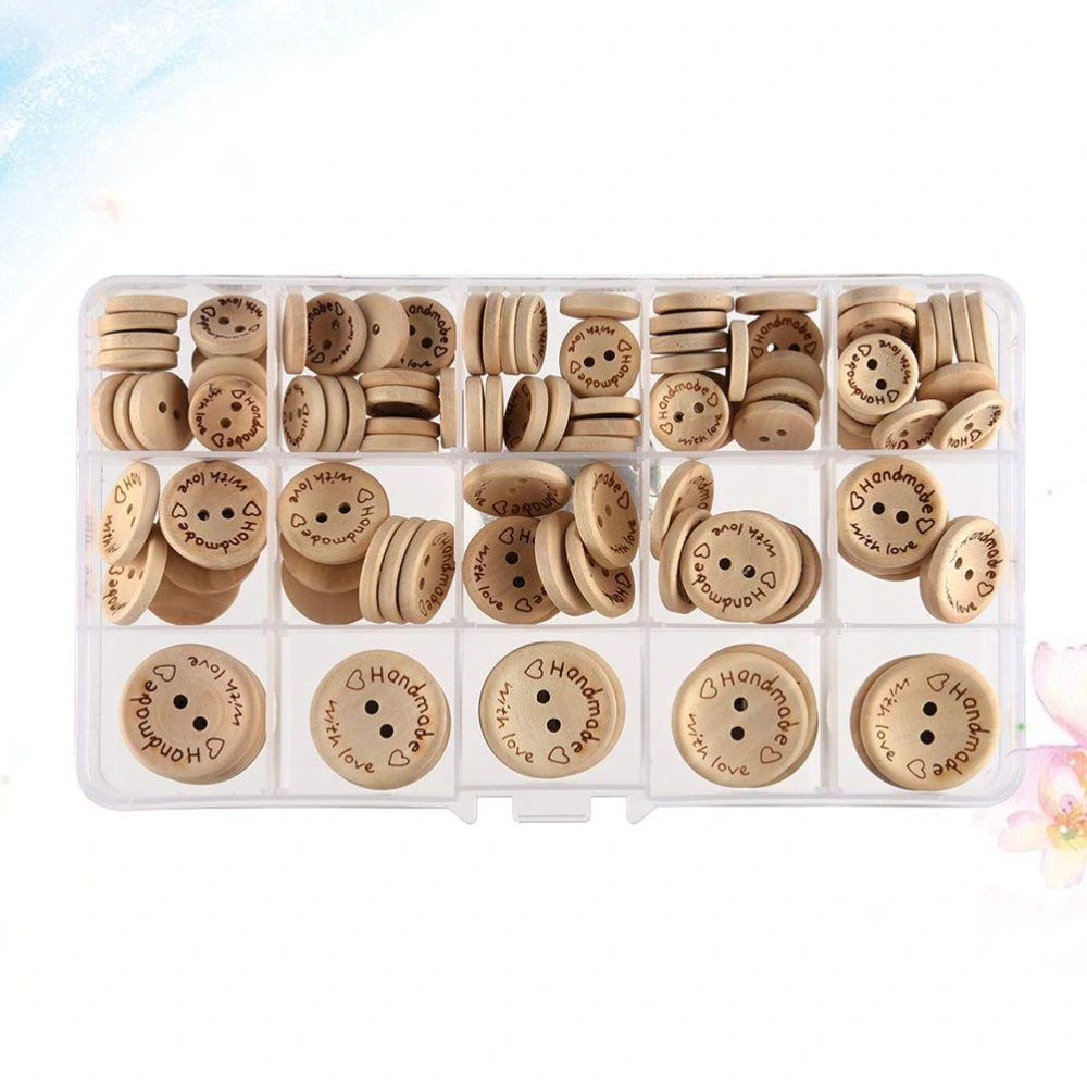 150PCS Mixed Round Shape Boxed Two-eye Bowl Buckle Love Children's Button Beige