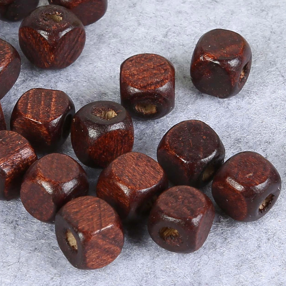 500PCS DIY Wooden Bead Accessories Square Wooden Bead Jewelry Accessories Coffee Color Loose Bead DIY Handmade Beaded Material Size 8MM Coffee