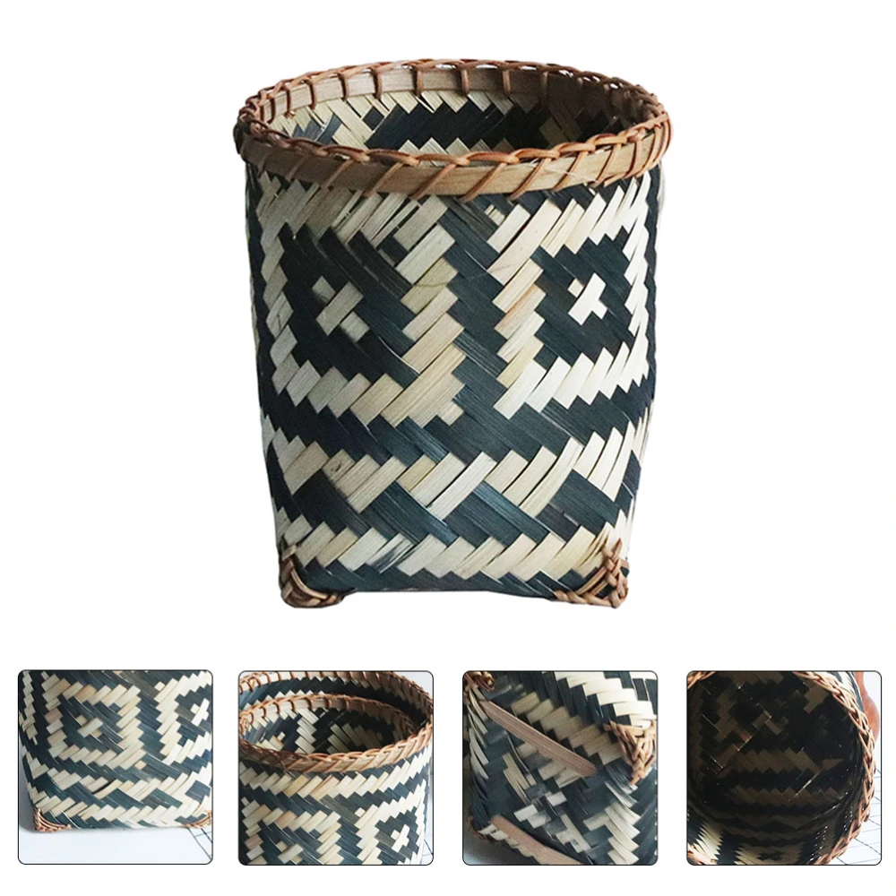 1Pc Bamboo Woven Basket Household Wastepaper Basket Creative Storage Container Random Style