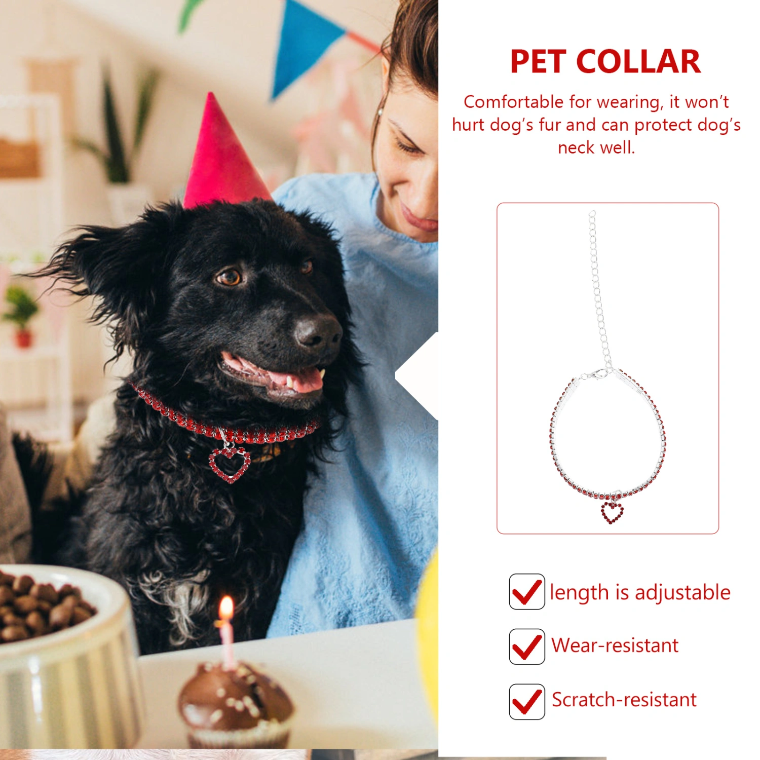Pet Collar Dog Puppy Rhinestone Neck Tie Collar with Heart Shaped Pendant