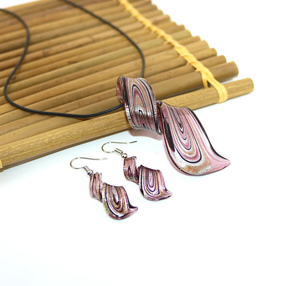 Purple Creative Spiral Earrings and Necklace Sets Glass Pendant Dangler Jewelry Earbob Gift Ornaments Set