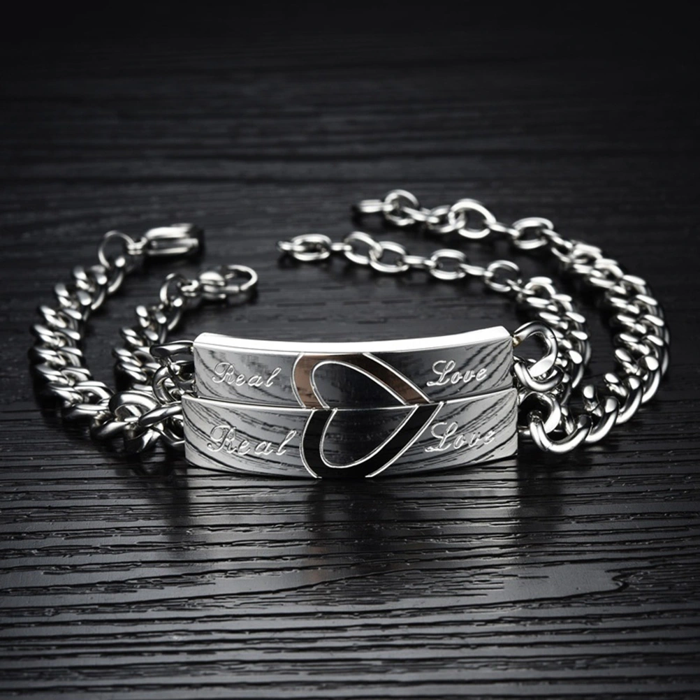 Stainless Steel Couples Matching Heart Link Wrist Valentine Love Engagement Promise Gift Bracelet (Women Style)