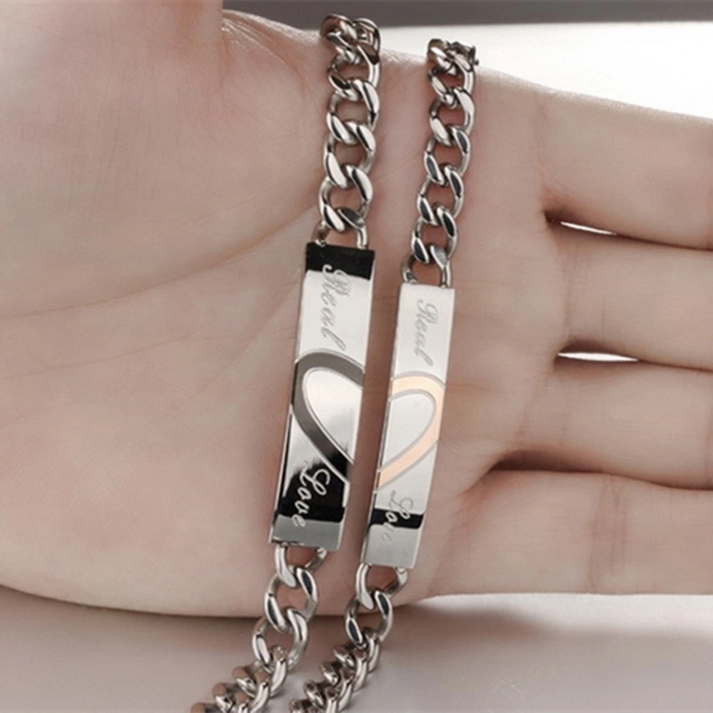 Stainless Steel Couples Matching Heart Link Wrist Valentine Love Engagement Promise Gift Bracelet (Women Style)