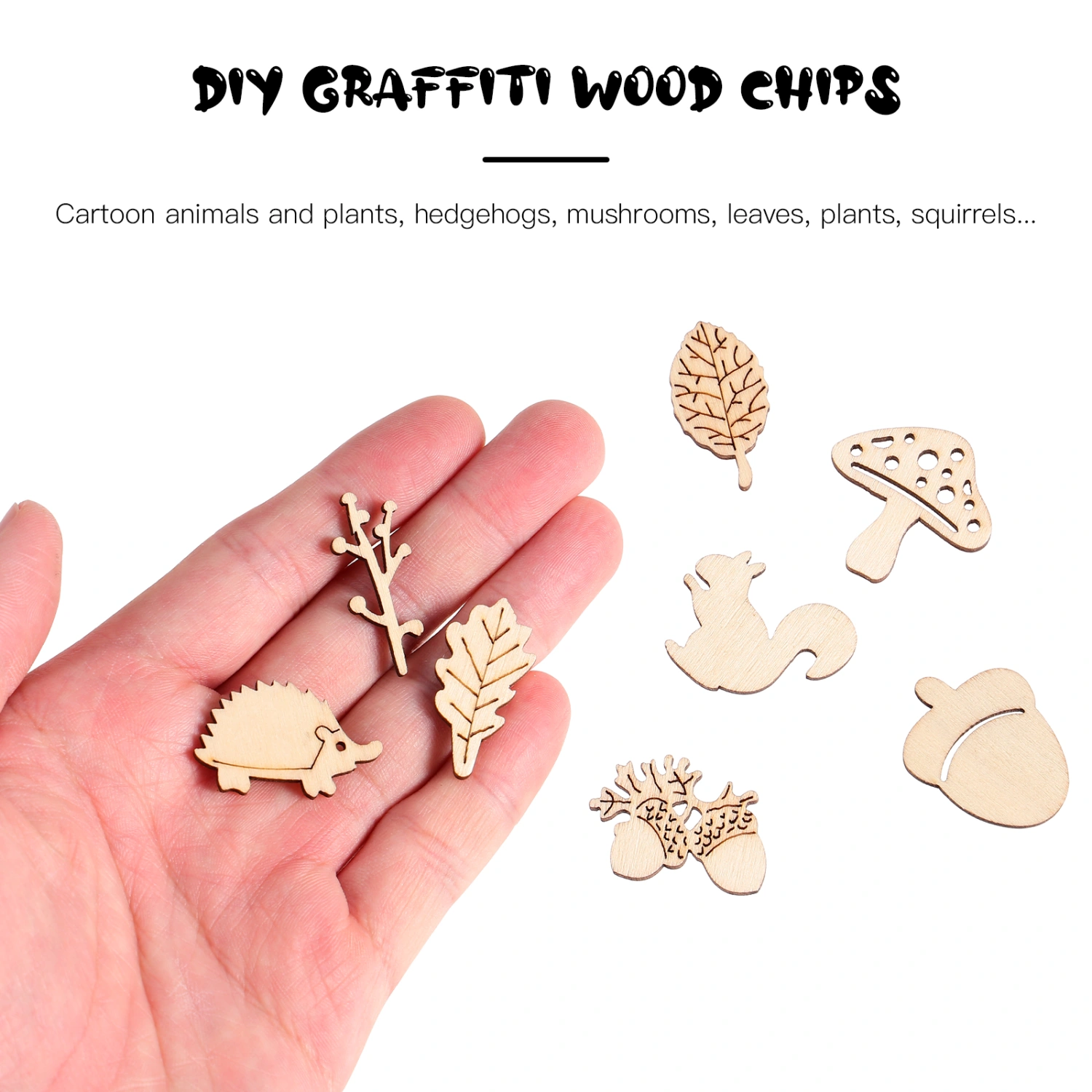 50pcs Cartoon Shape Wooden Pieces DIY Craft Wood Slices Hollow Out Wood Slices Ornaments Unfinished Wood Chips