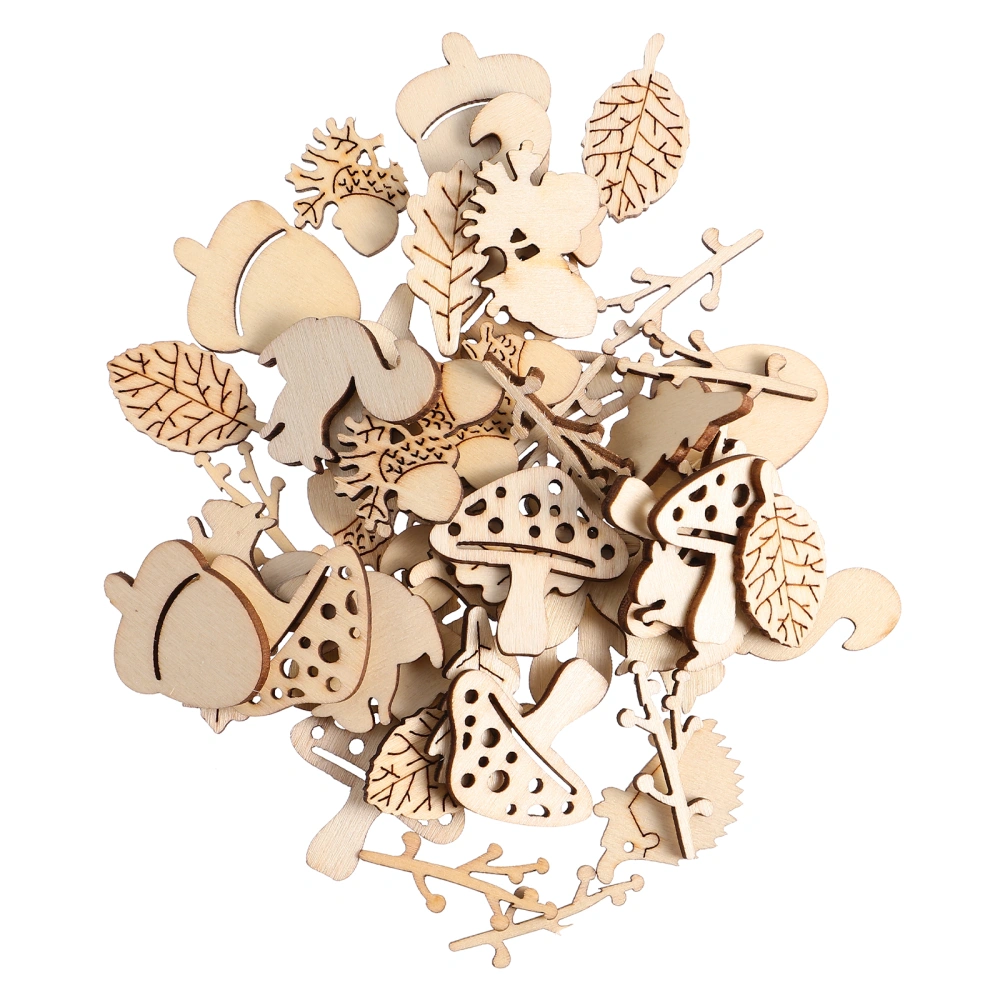 50pcs Cartoon Shape Wooden Pieces DIY Craft Wood Slices Hollow Out Wood Slices Ornaments Unfinished Wood Chips