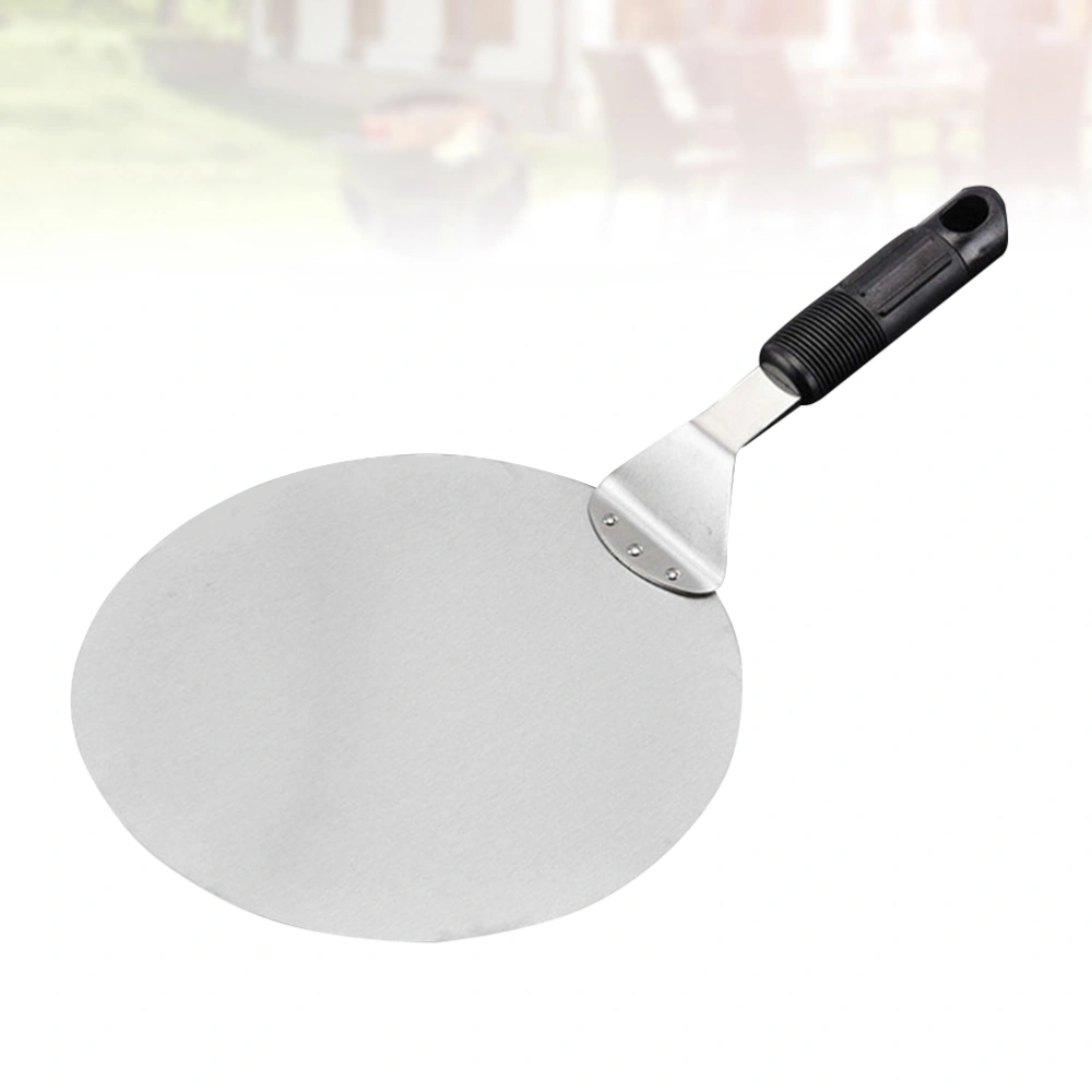 1pc Stainless Steel Round Shape Design Baking Tool Pizza Shovel Spatula Baking Gadget for Home (Plastic Black Handle Black + Silver)