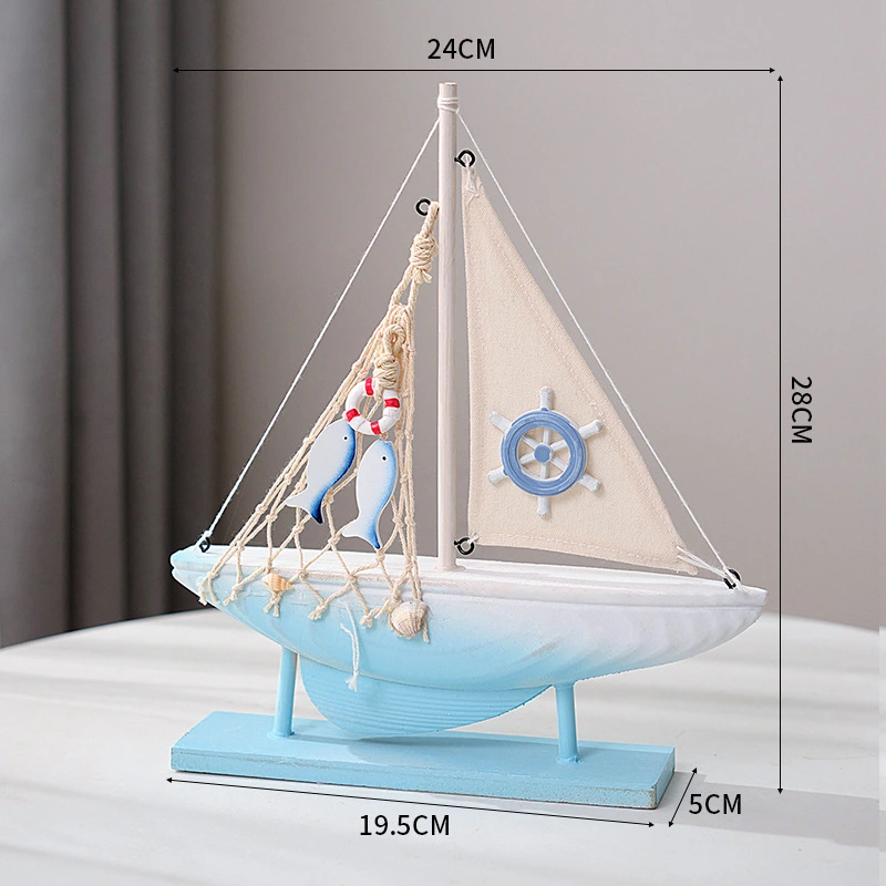 Sailboat Ornament Wood Sailboat model Mediterranean Style Ornament Sailboat Decoration