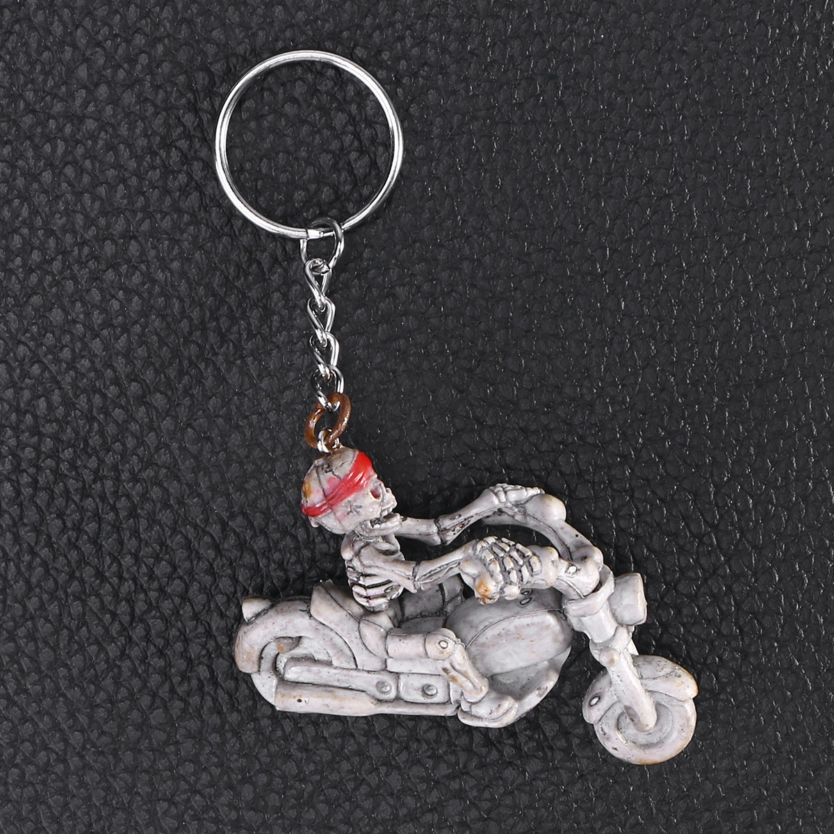 Fashion Motorcycle Skull Skeleton Keychain Rubber Keyring Keys Holder Handbag Decorations Hanging Pendant (Small Moto)