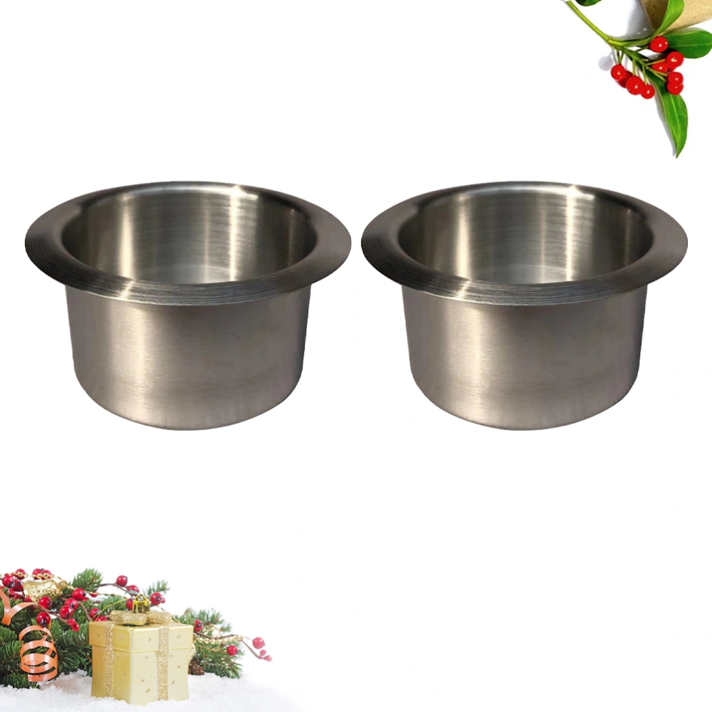 2PCS Sofa Handrail Water Cup Holder Multifunctional Stainless Steel Ashtray Storage Rack for Home - 55mm Height (Silver)