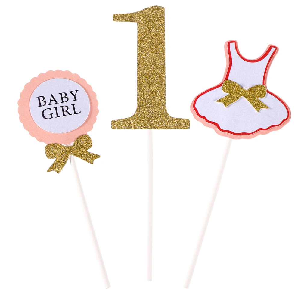 BABY GIRL 1st Birthday Clothing Design Celebrating Party Cake Topper Cake Decor (Gold)