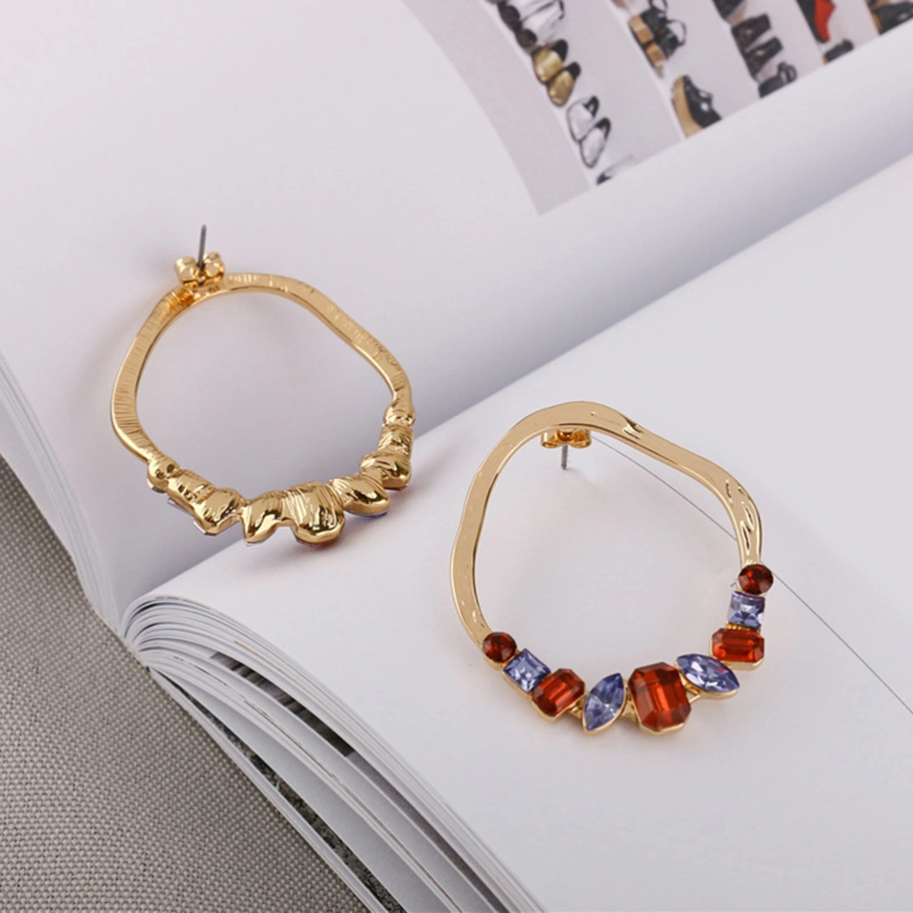 Woman Simple Earrings Gem-Encrusted Ear Ring Metal Circle Ear Ornaments Ear Stud Titanium Needle Style