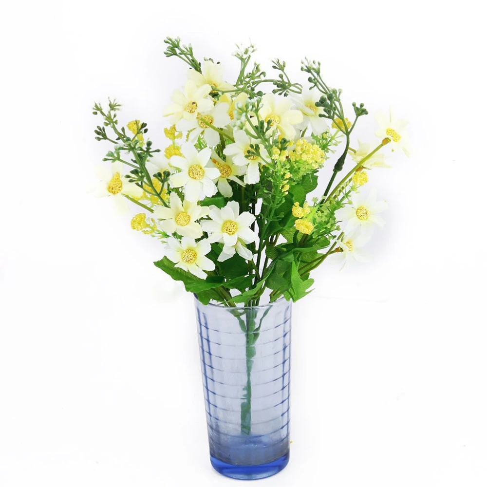 Bunch of Artificial Cineraria Flower Bouquet for Home / Office / Party Decoration (White+Yellow)