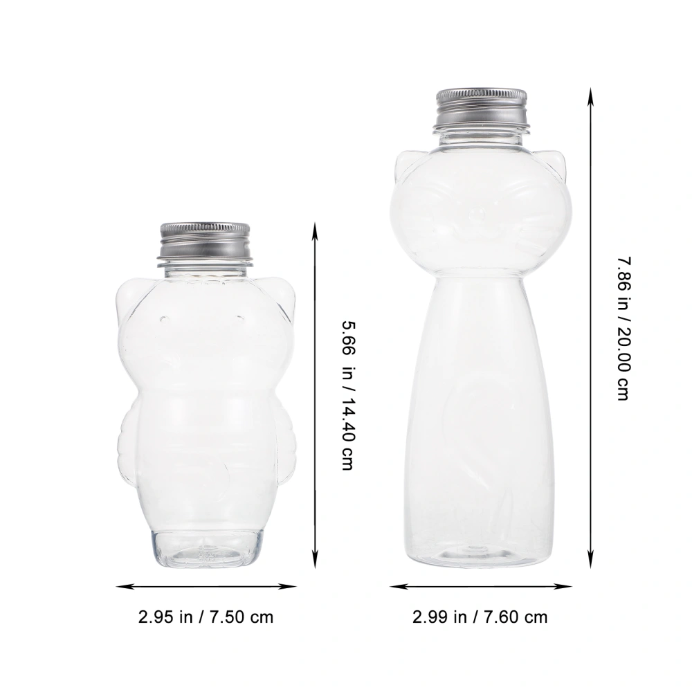 6Pcs Cold Drinks Bottles Transparent Water Bottles Cat Design Juice Bottles Plastic Water Bottles