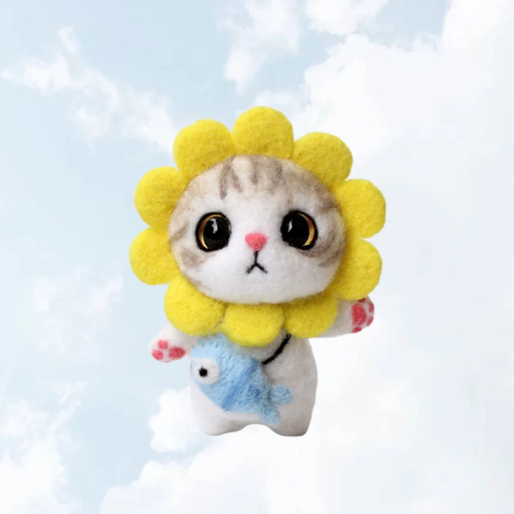 Cartoon Cat Plush Doll DIY Needle Felting Kit Wool Felting Supplies DIY Art Carft for Home Kids Adults Gift (Sunflower Kitty)