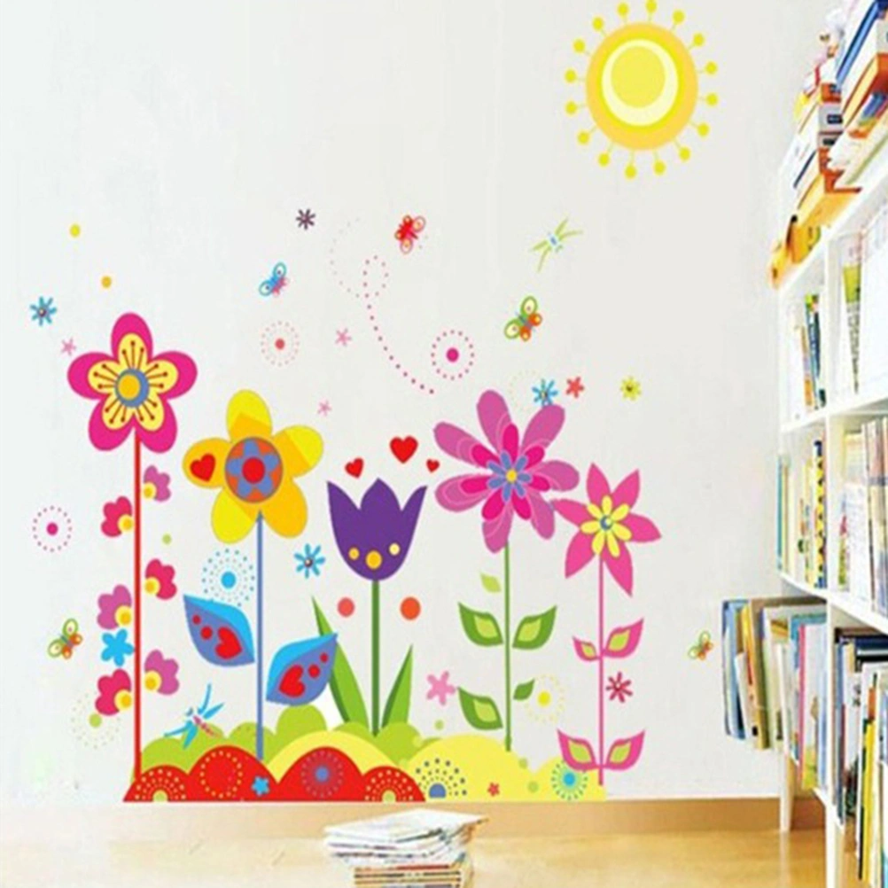 Cartoon Flower Removable Wall Art Decals Wall Stickers for Kids Bedroom Living Room Decoration
