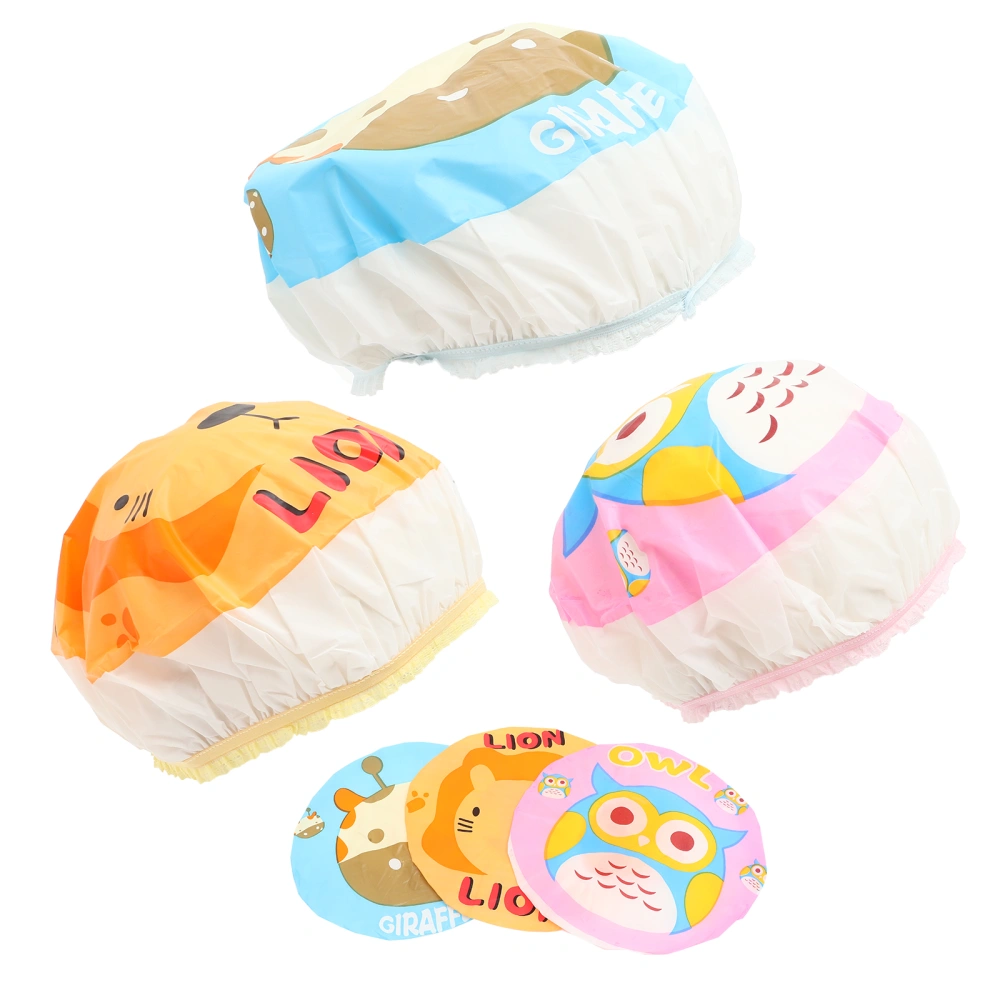 6pcs Kids Cartoon Shower Cap Cute Reusable Shower Cap Elastic Bath Cap