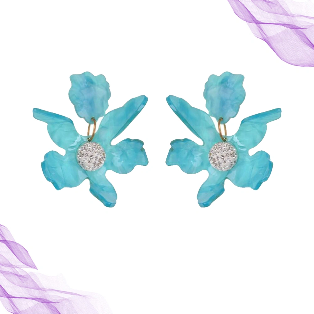 1 Pair Blue Floral Earrings Fashion Flower Earrings Creative  Dangler Acrylic Jewelry Decor for Women Lady Girl