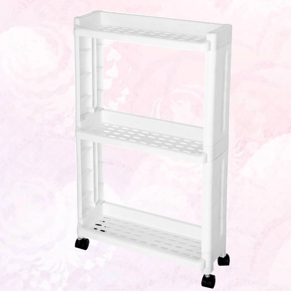 1PC 3-Tier Gap Storage Shelf Movable Slim Slide Out Storage Tower Rack with Wheels for Home Kitchen (White)