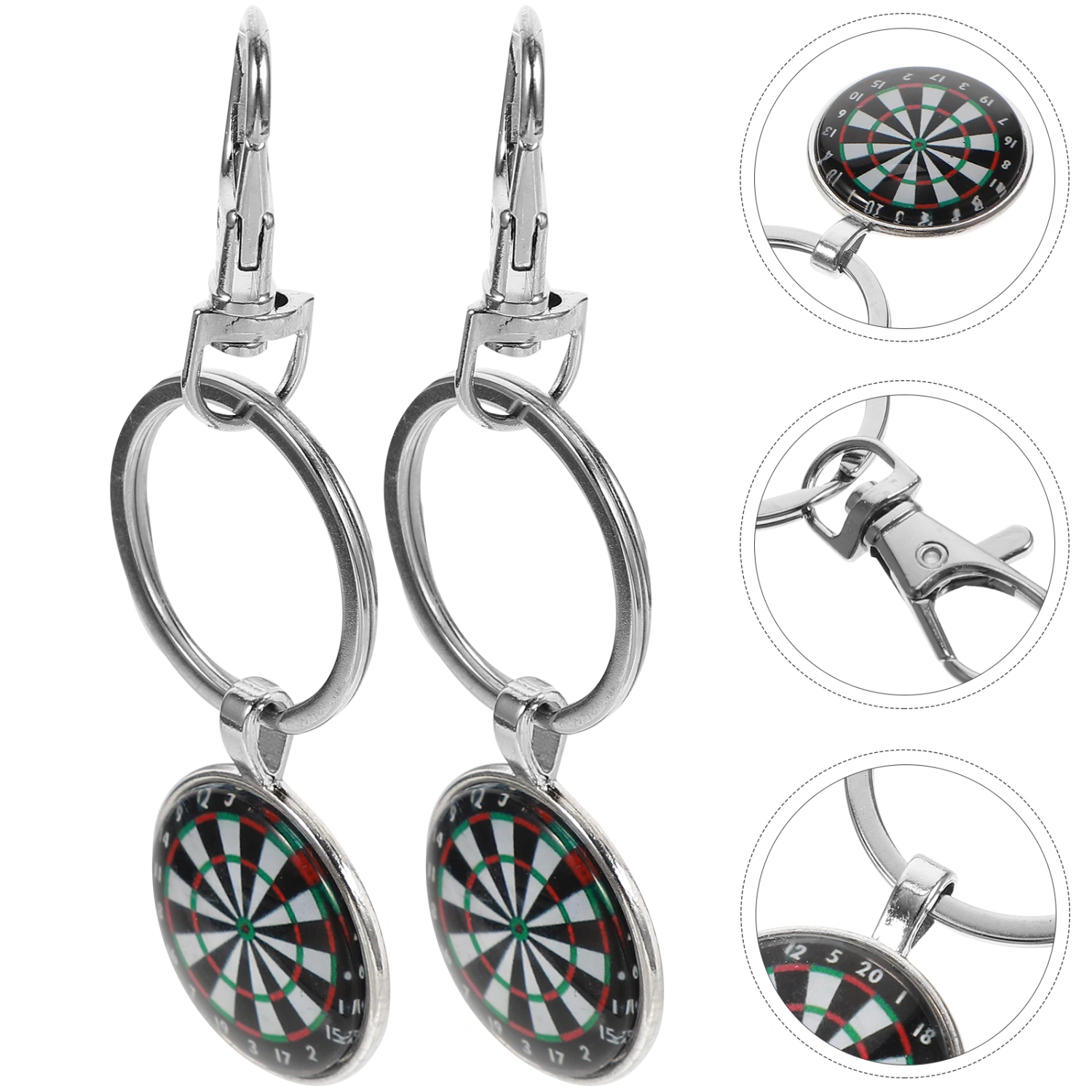 2pcs Retro Glass Keychains Darts Target Key Holder Pendant Silver Alloy Key Rings Gift Craft Ornaments