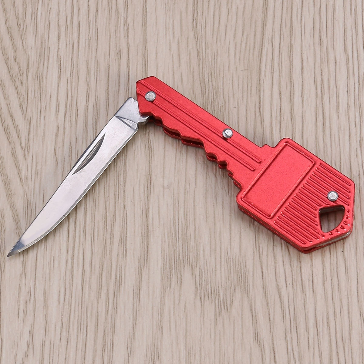 Multi Functional Folding Stainless Steel Key Shape Pocket Portable Camping Outdoor Survival (Red)