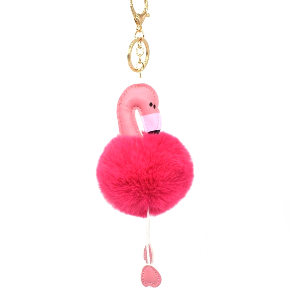 Key Chains Flamingo Key Ring Fur Ball Pom Pom Keychain for Bag Cellphone Car Key Pendant (Rose Red)