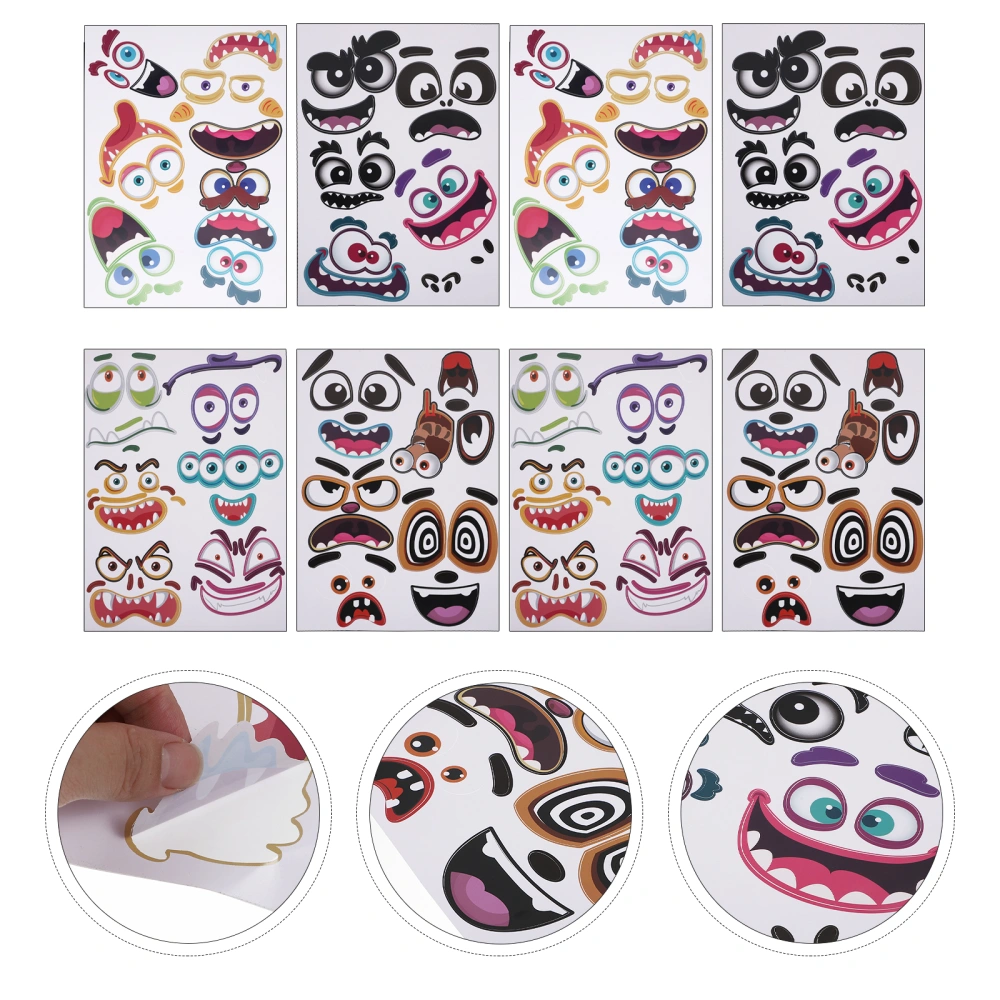 8Pcs Pumpkin Expression Stickers Pumpkin Face Stickers Halloween Party Supplies