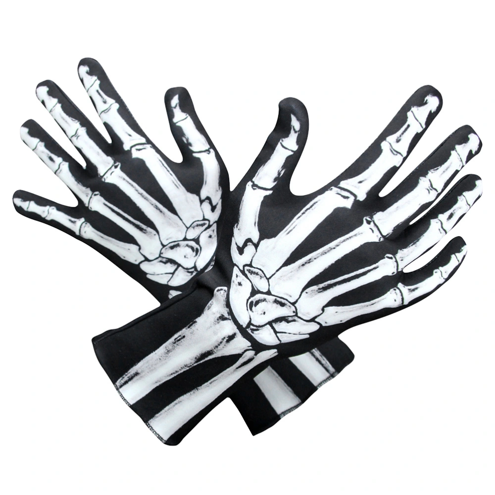 1 Pair Halloween Skull Ghost Gloves Skeleton Death Gloves Scary Party Props (Short)