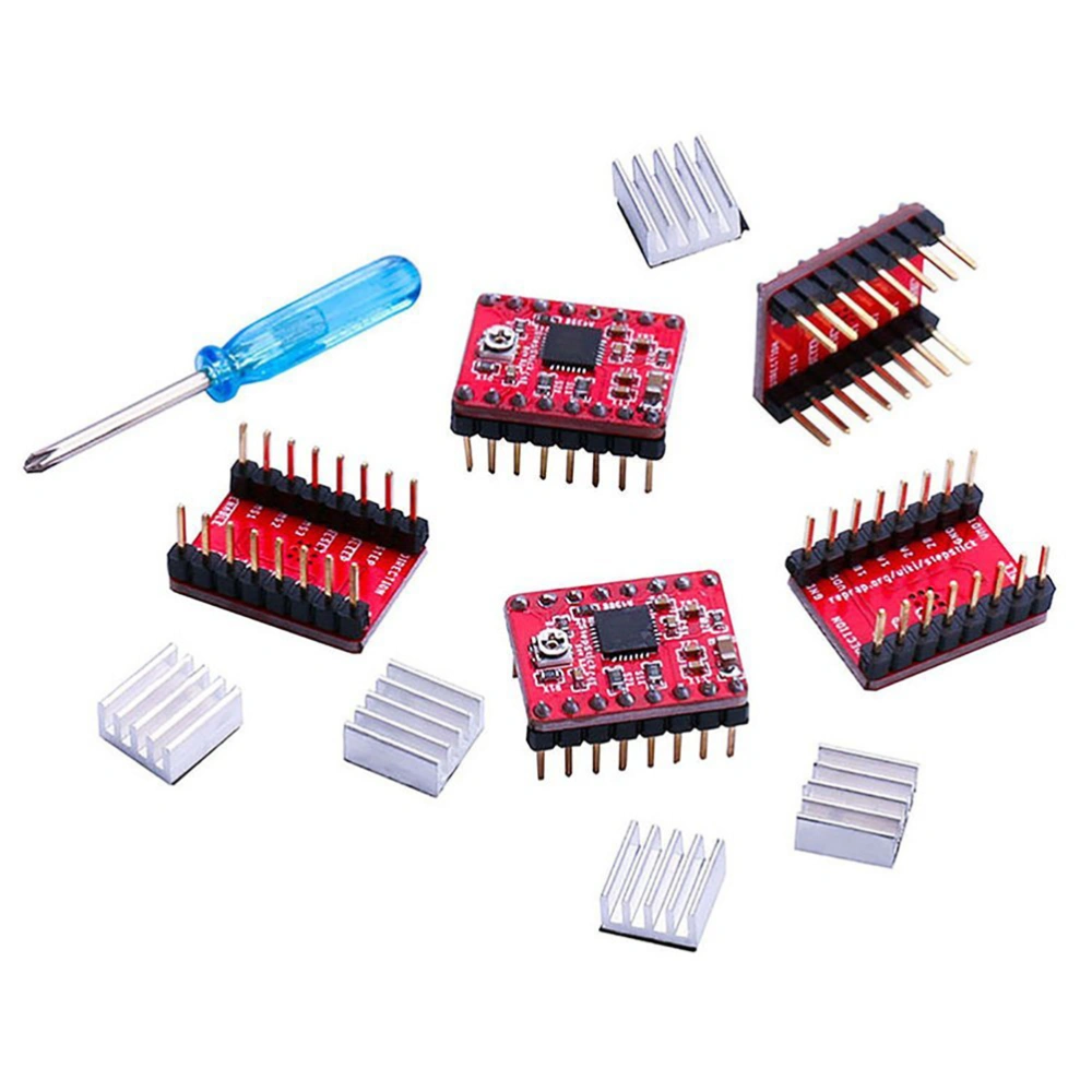 5pcs A4988 Stepstick Stepper Motor Driver Module + Heat Sink for 3d Printer Reprap with 3-inch Screwdriver