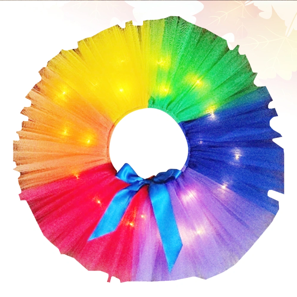 Kids Glowing Rainbow Skirt Party Gauze Skirt Beautiful Tutu Skirt Party Costume (Short Style, with 2m Light, Size M, 100-110)