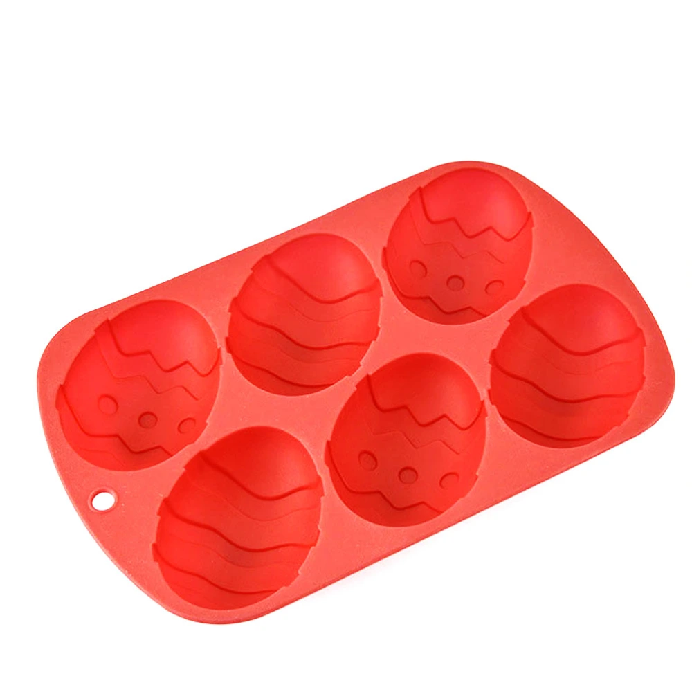 Easter Egg Shaped Silicone Cake Molds 6-Egg Cupcake Mold Festival Bakeware (Red)