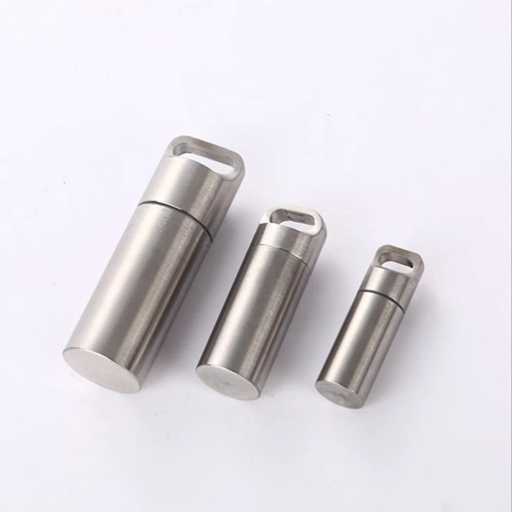 Stainless Steel Pills Bottle Hangable Waterproof Pills Holder Portable Mini Medicine Case Pills Container for Travel Outdoor Camping(Medium)