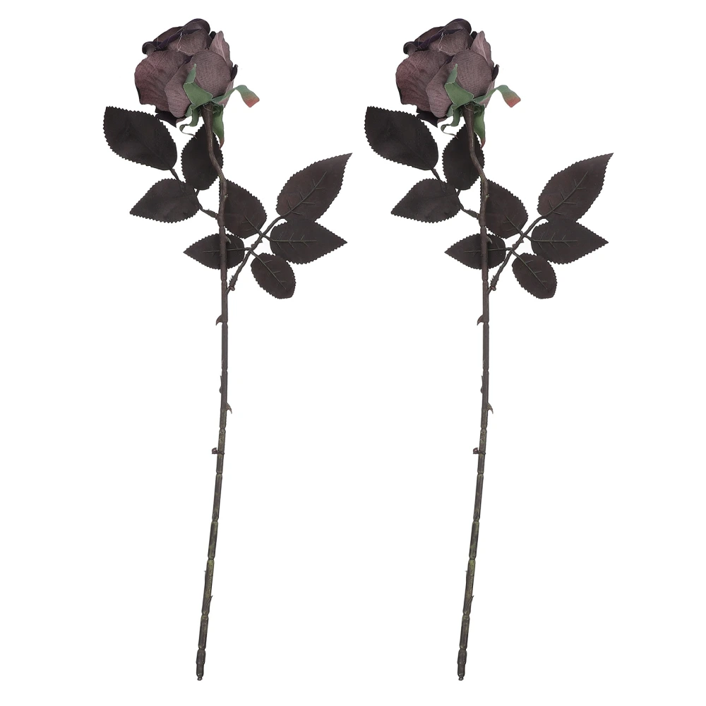 2pcs Imitation Dark Rose Exquisite Faux Rose Flower Unique Rose Photo Props