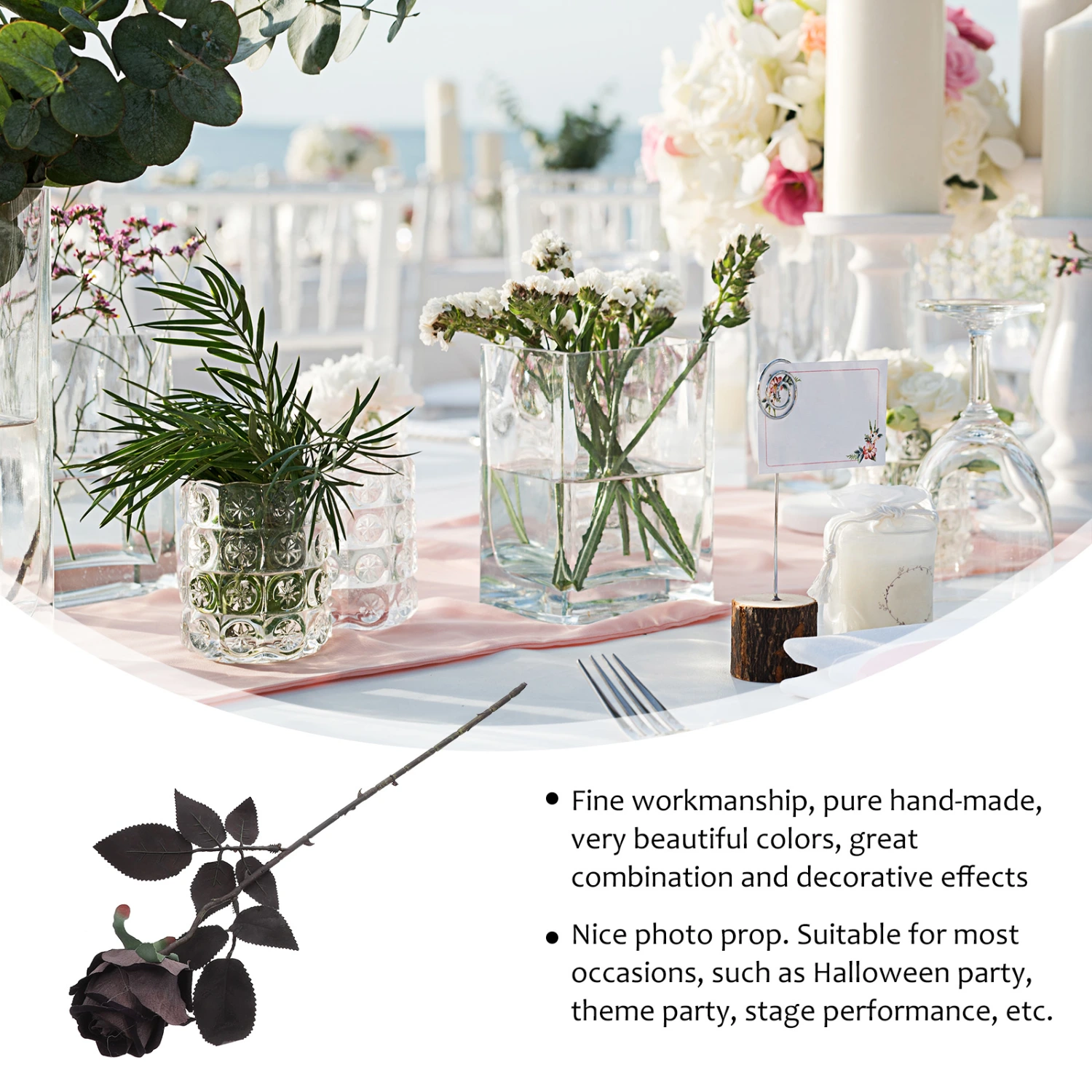 2pcs Imitation Dark Rose Exquisite Faux Rose Flower Unique Rose Photo Props