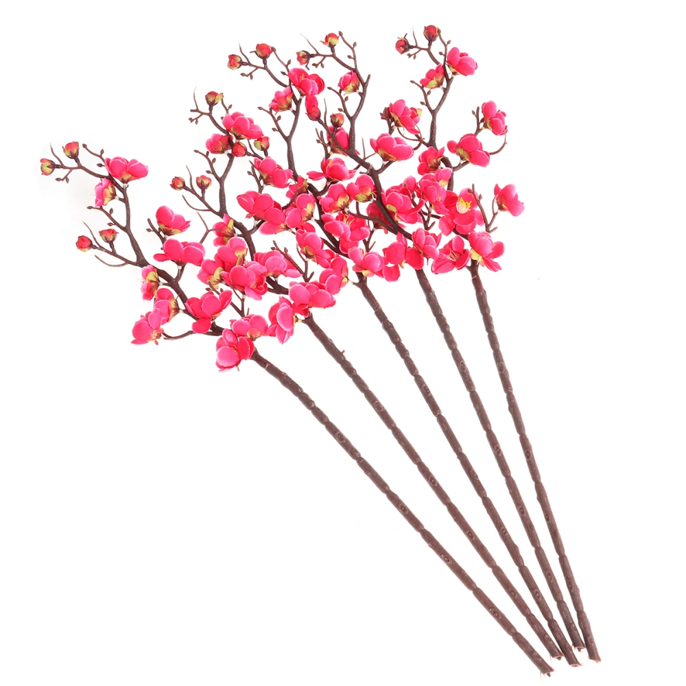 5Pcs 60cm Artificial Plum Blossom Fake Flowers Home Wedding Decoration (Rose Red)