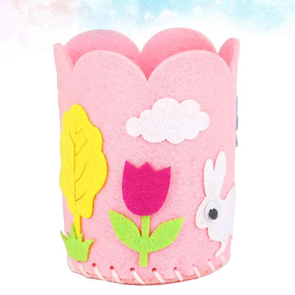 4pcs DIY Non-Woven Fabric Toys Funny Colorful DIY Handmade Cloth Pen Container Toy for Girl Boy (Pink Rabbit Pattern)