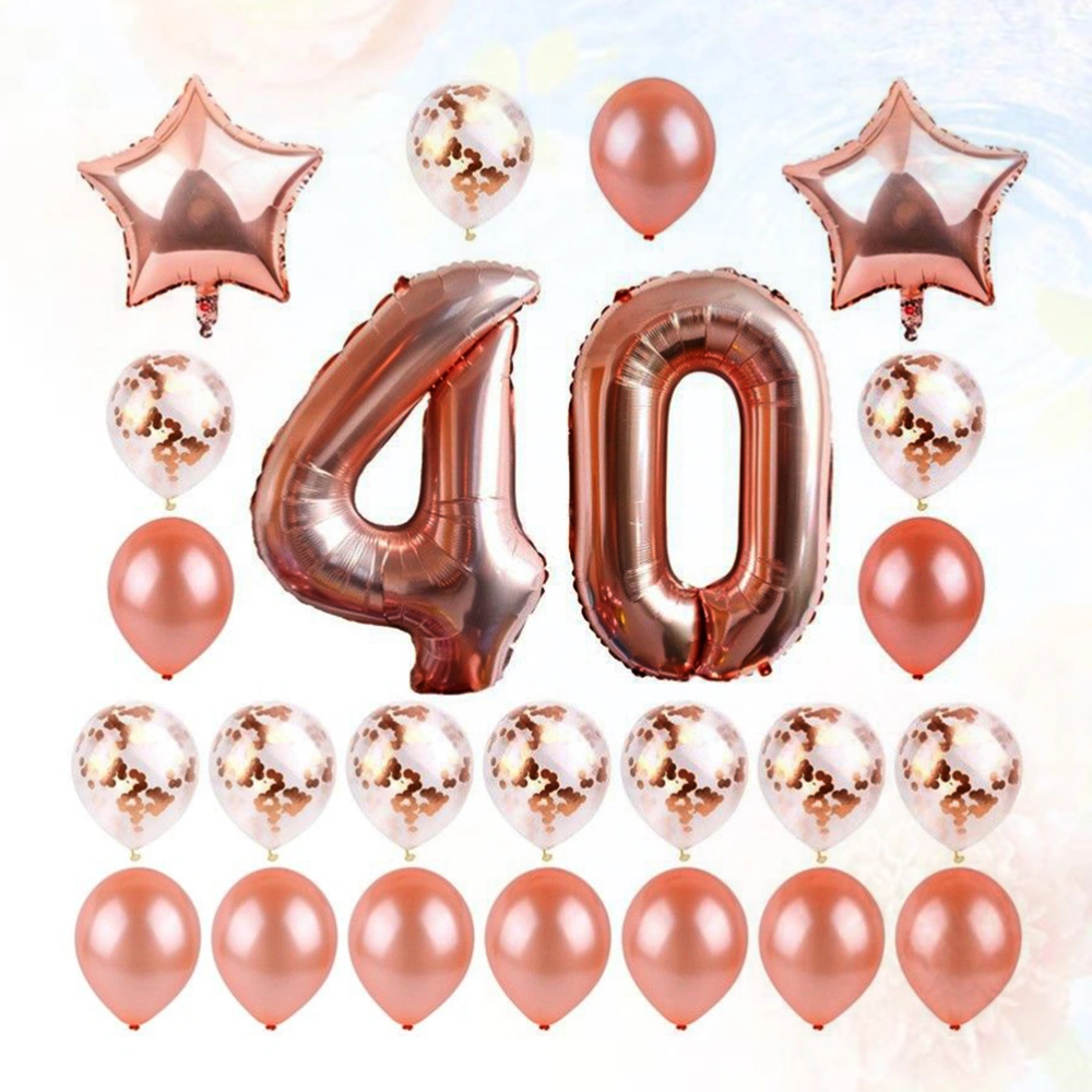 24 Pcs 40 Years Old Balloons Decorative Balloons Set Natural Latex Aluminum Film Sequins Balloons for Birthday Party