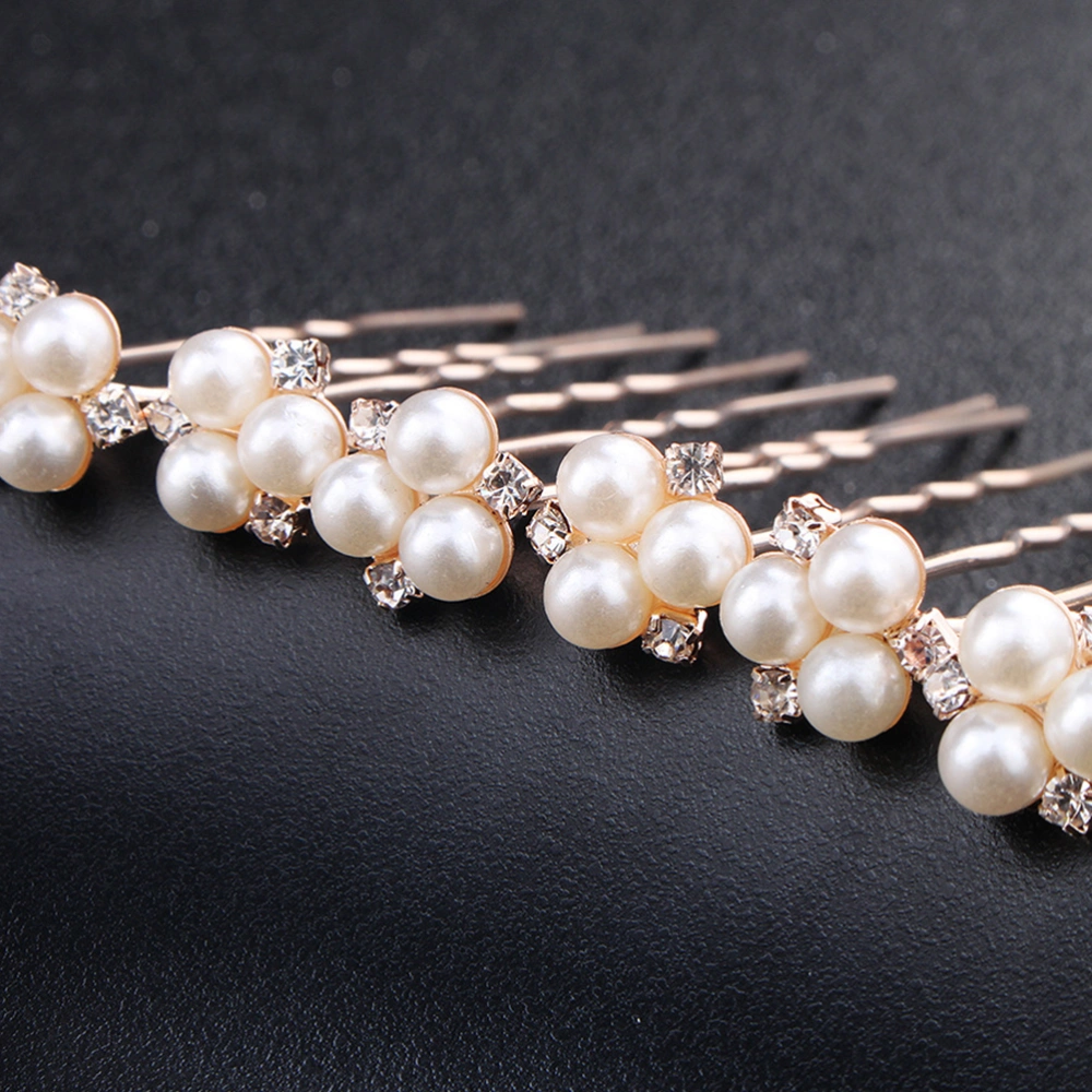 6pcs Creative Bridal Hair Fork Pearl Rhinestone Hair Stick Wedding Headdress