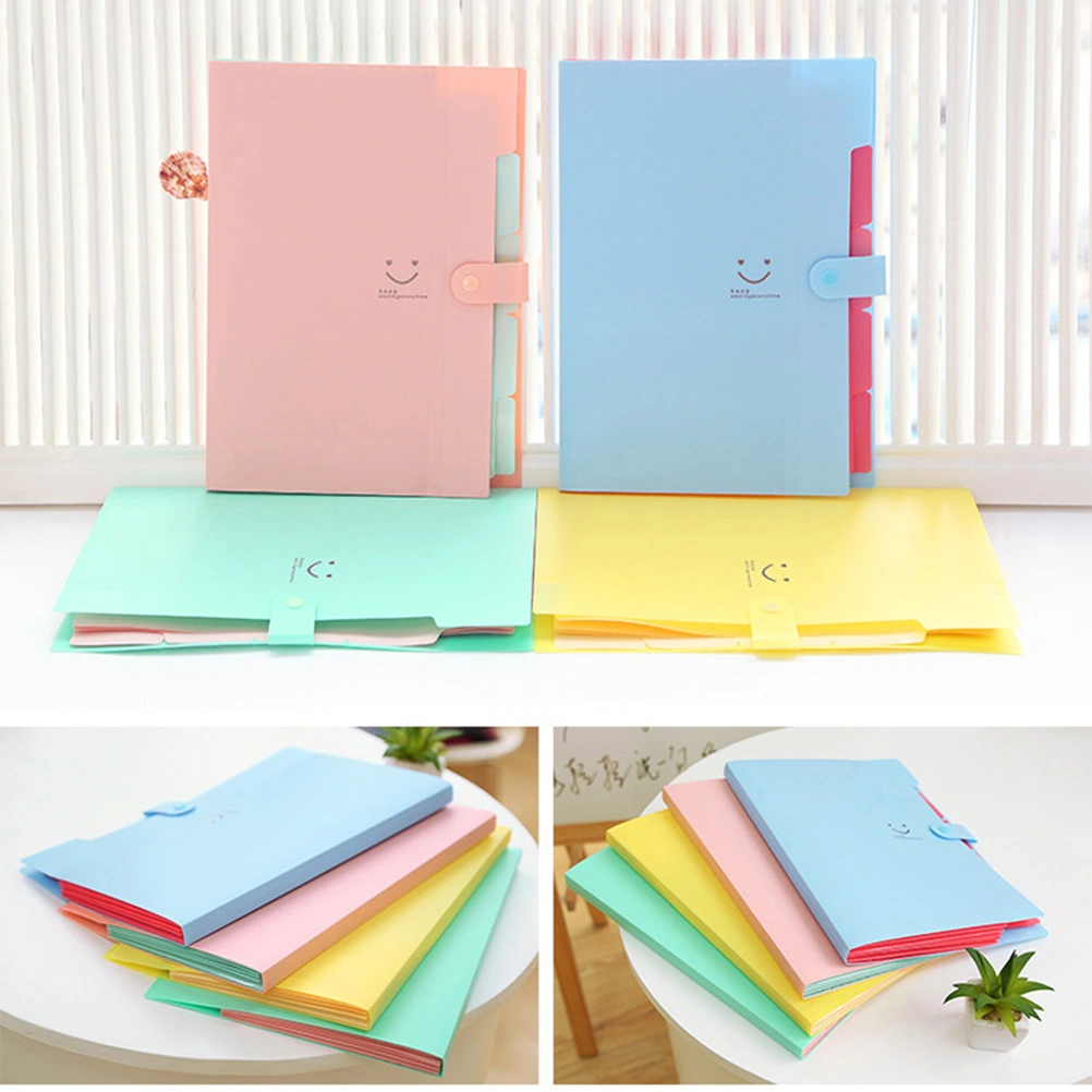 5 Pockets Plastic Expanding File Folders A4 Letter Size Snap Closure Accordion Folder Paper Document Organizer Set (Pink)