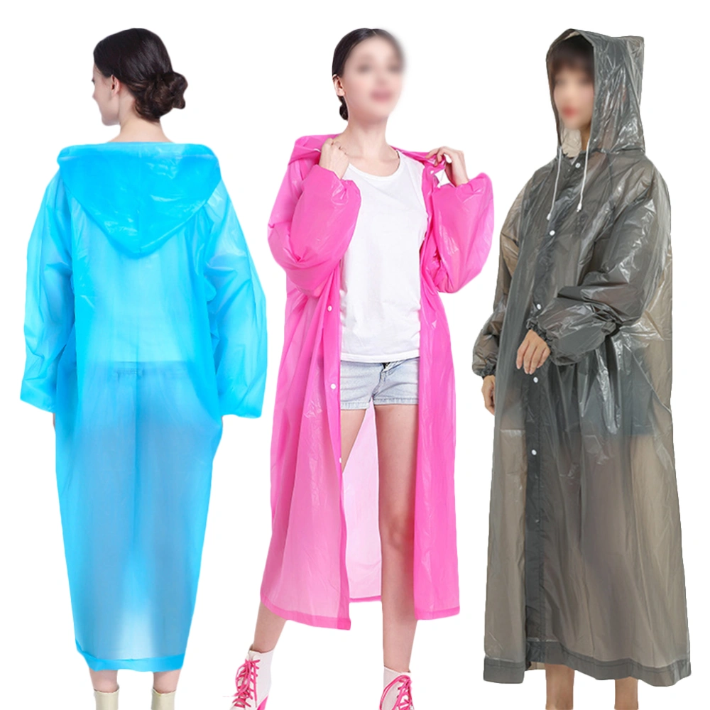 3PCS Non-disposable EVA Raincoat Light Adults Rain Poncho Stylish Waterproof Raincoats Hoodie Outdoor Portable Rain Coat for Sports Hiking Cycling (Blue+Rosy Red+Silver Grey)