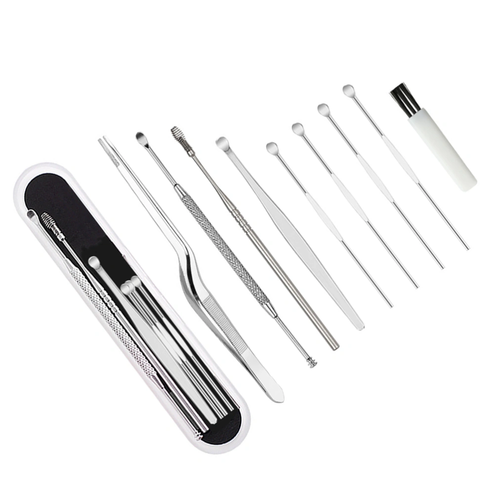 8pcs/set Stainless Steel Ear Wax Pickers Cleaner Ear Wax Removal Tools Set Ear Picks Wax Removal Tweezers Ear Pick Clean Tool with Storage Box (Silver)