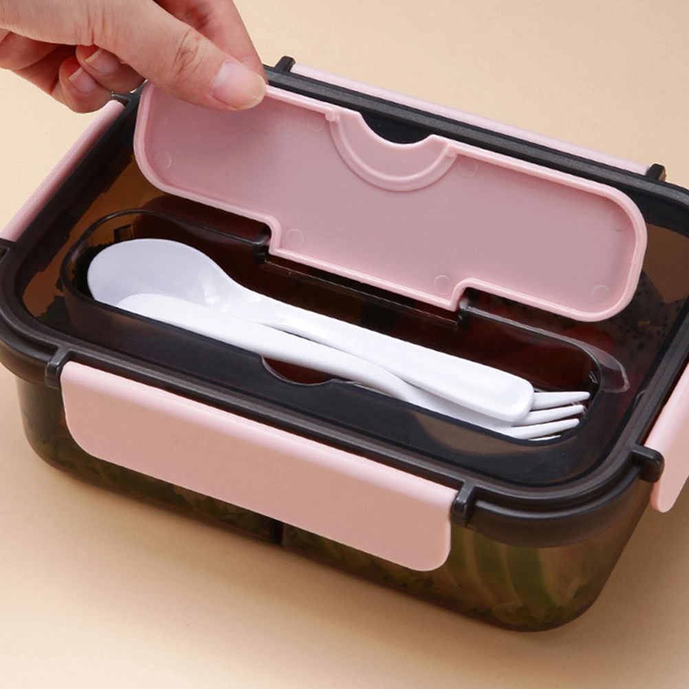 1500ml Two-division Lunch Box Office Heat Resistance Lunch Box with Fork Spoon