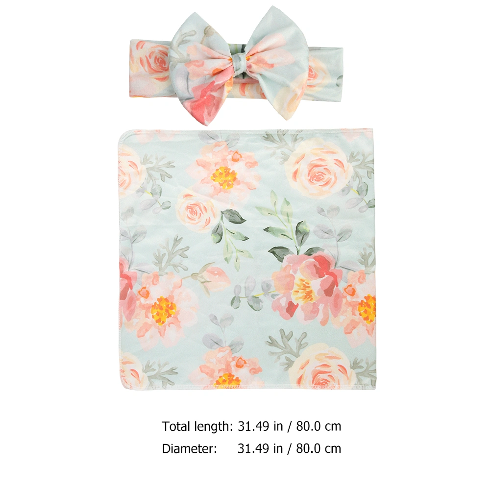 1 Set Baby Floral Printing Blanket and Bowknot Headband Baby Wrap Kit Gift