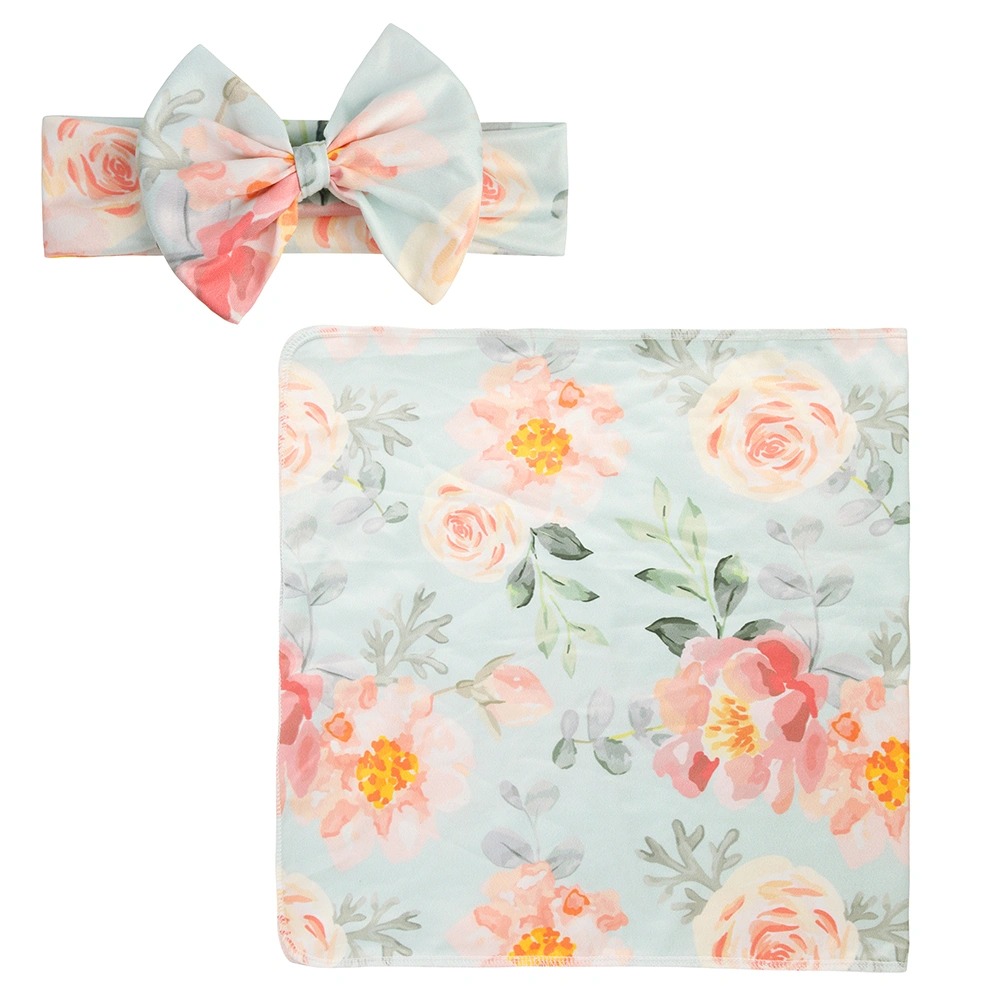 1 Set Baby Floral Printing Blanket and Bowknot Headband Baby Wrap Kit Gift